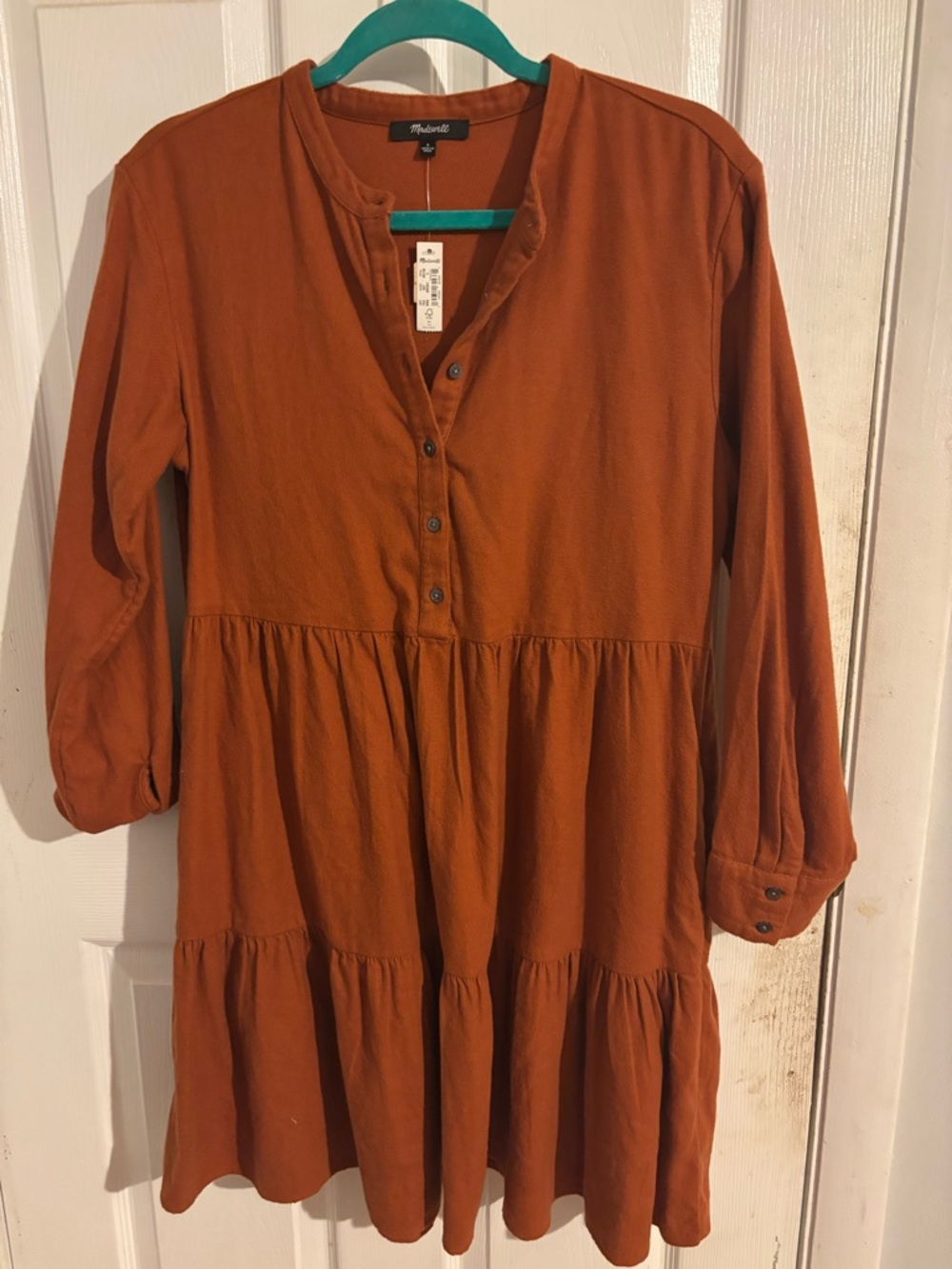 Madewell Rust Orange Tiered Button-Front Dress